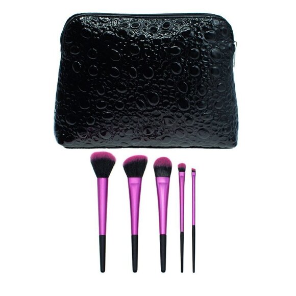 Bubble Textured Black Bag with 5 pink brushes - Picture 1 of 5